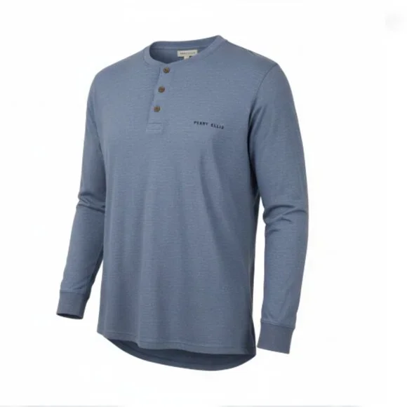 Men’s Henley Long Sleeve Pullover XL Gray 3-Button Hi-Low Hem Long Length Shirt - Picture 2 of 14